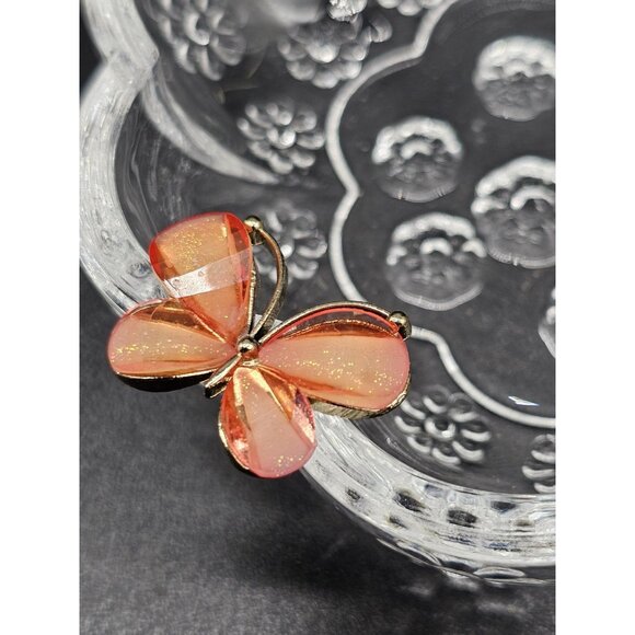 Boho Oleg Cassini Crystal Trinket Candy Dish With Applied Faux Jewel Butterfly - Picture 2 of 9